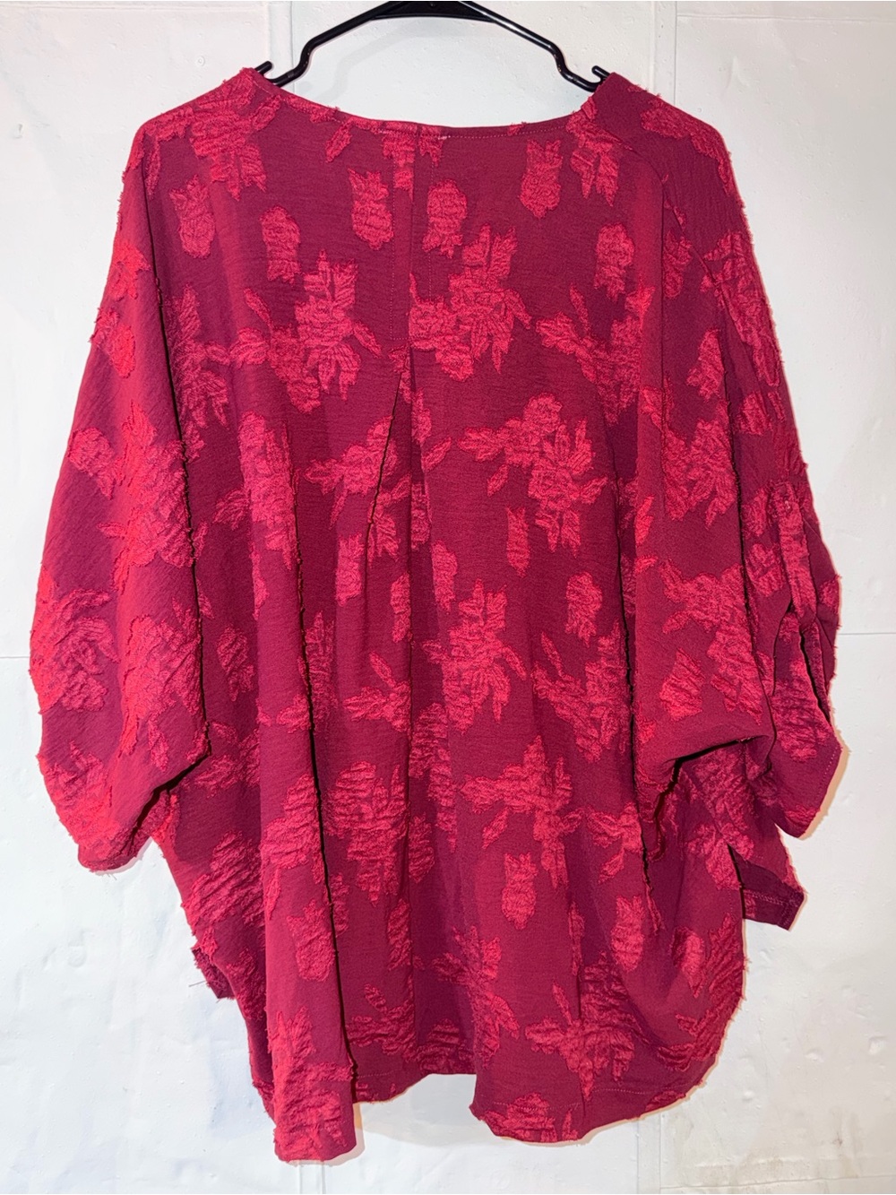 Umgee Raspberry Textured V-Neck Dolman Blouse - Picture 8 of 8
